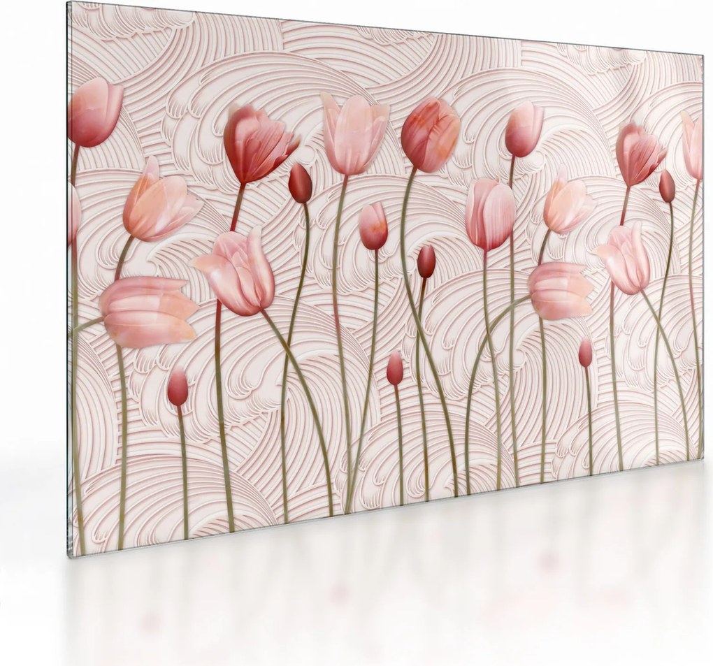 Sklenený obraz - Ružové tulipány (70x50 cm)