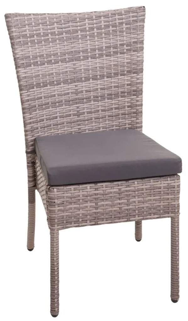 Set 2 záhradných stoličiek HWC-G19, polyratan, stohovateľná - sivo-hnedé, vankúše tmavo sivé