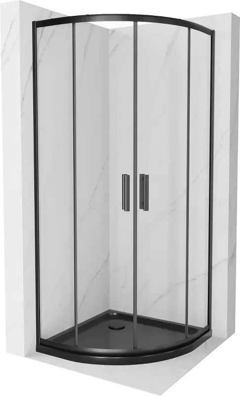 Mexen Rio, štvrťkruhový sprchový kút 80 x 80 cm, 6mm číre sklo, čierny profil + čierna sprchová vanička, 863-080-080-70-00-4170B