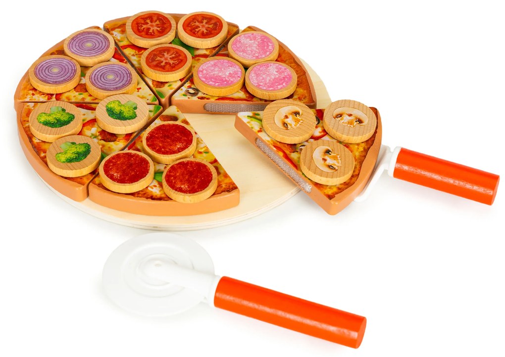 Drevený krájač na pizzu na suchý zips pre deti 27 kusov ECOTOYS