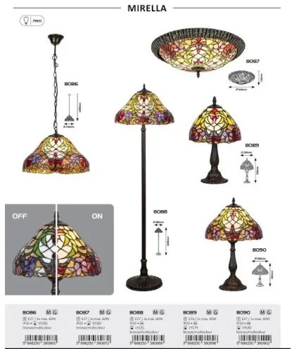 Nočná lampa Tiffany Rabalux 8089 kolekcia Mirella Ø20*35