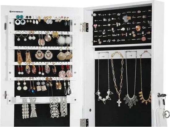 Skrinka na šperky, stojaca zrkadlová skrinka, biela