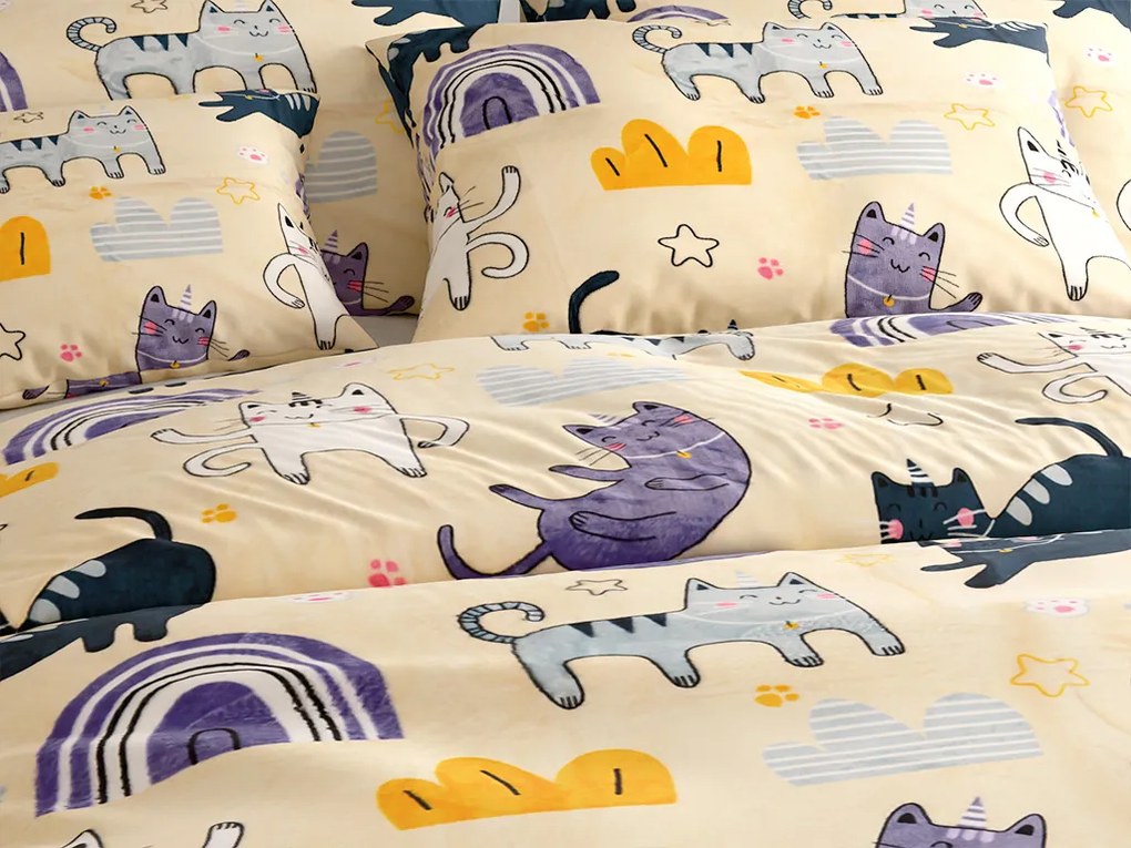 Sada mikroplyšových obliečok PURRSLEEP béžové + obliečka mikroplyš SOFT 90x200 cm biele, jednolôžko