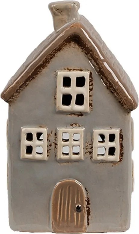 Šedý keramický svietnik na čajovú sviečku domček Amster Village - 9*9*16 cm
