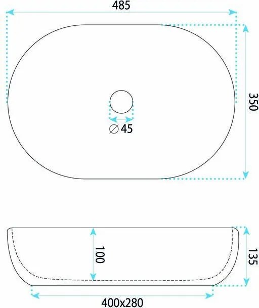 Rea Veronica Mat, umývadlo na dosku 485x350x135 mm, biela-modrá-vzor, REA-U3900