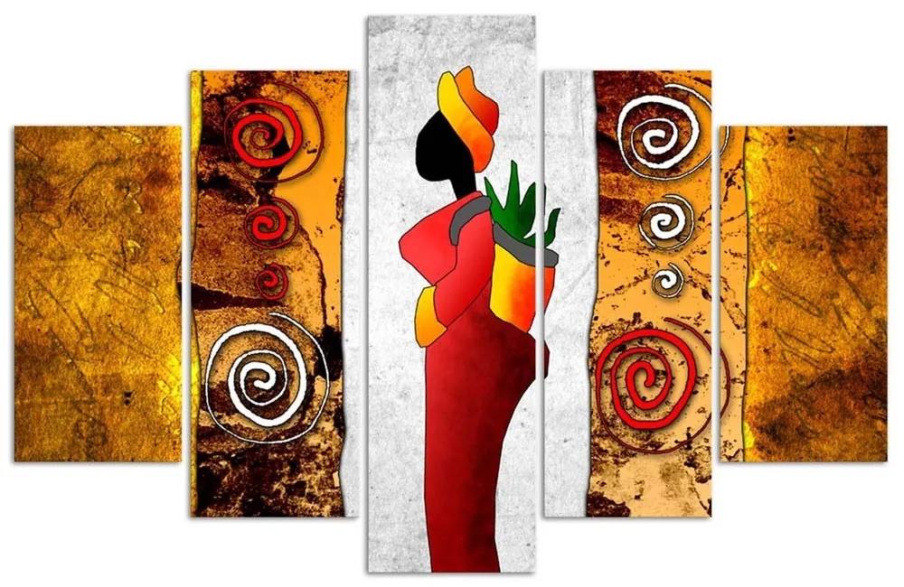 Obraz na plátně pětidílný Žena z Afriky - 200x100 cm