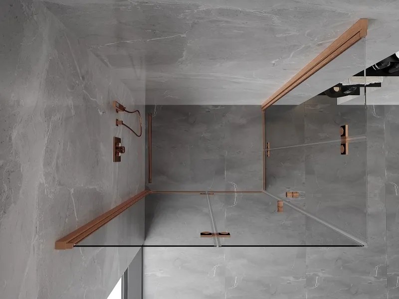 Mexen Mist-F Duo, skladací sprchový kút 95 x 80 cm, priehľadný, brúsená meď - 8A6-095L-080P-65-00
