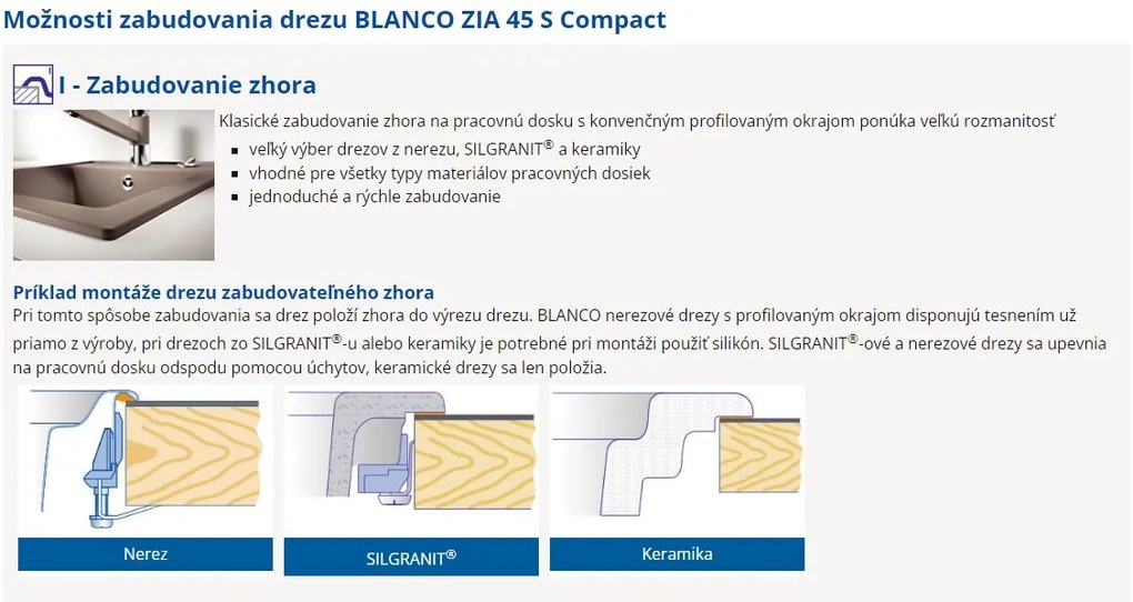 Blanco Zia 45 S Compact, silgranitový drez 680x500x190 mm, 1-komorový, biela, BLA-524725