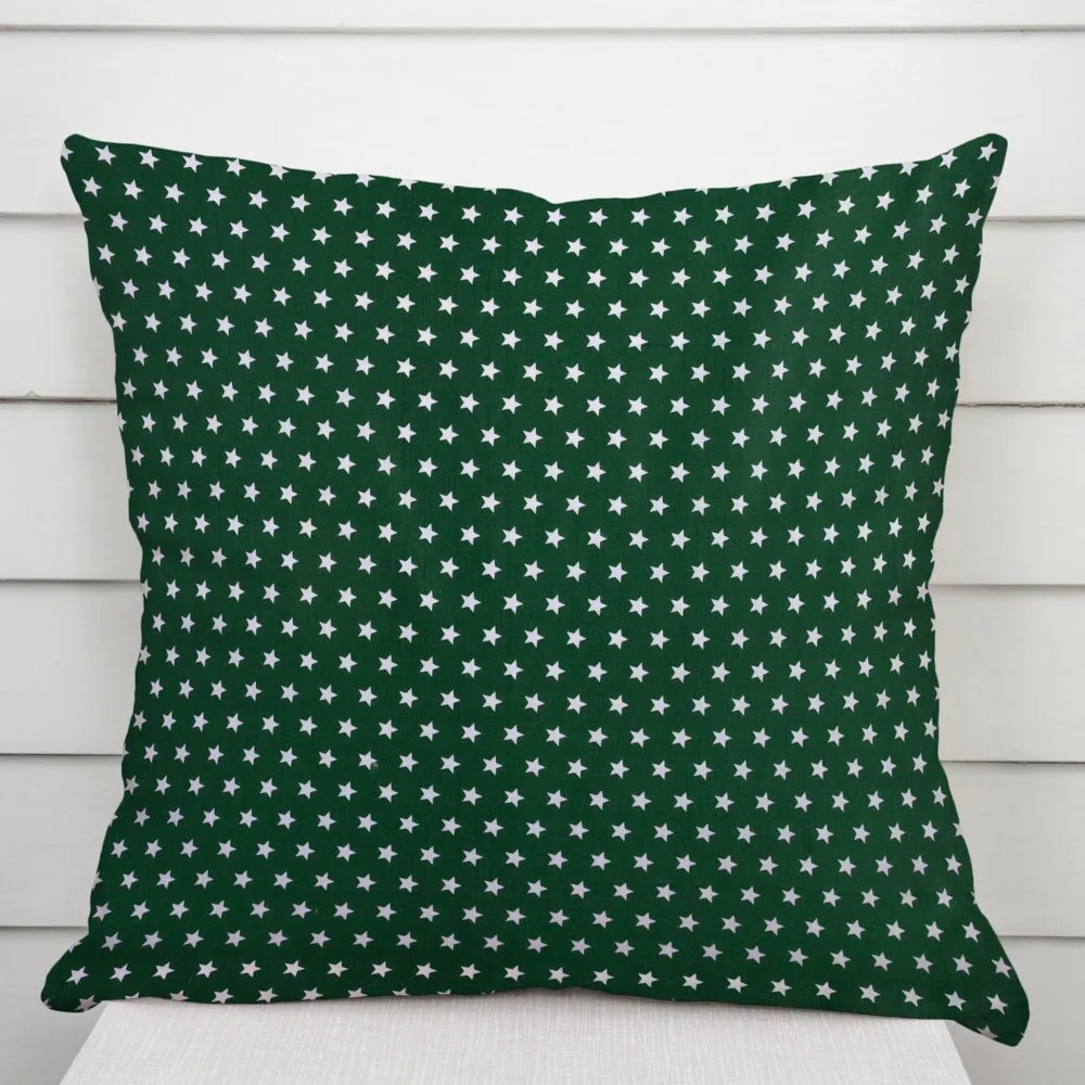 Biante Bavlnená obliečka na vankúš Sandra SA-350 Biele hviezdičky na tmavo zelenom 60 x 60 cm