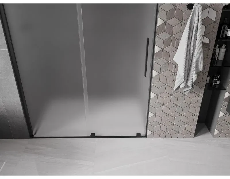 Mexen Velar, posuvné sprchové dvere do otvoru 160 cm, 8mm sklo námraza, čierna matná, 871-160-000-31-70