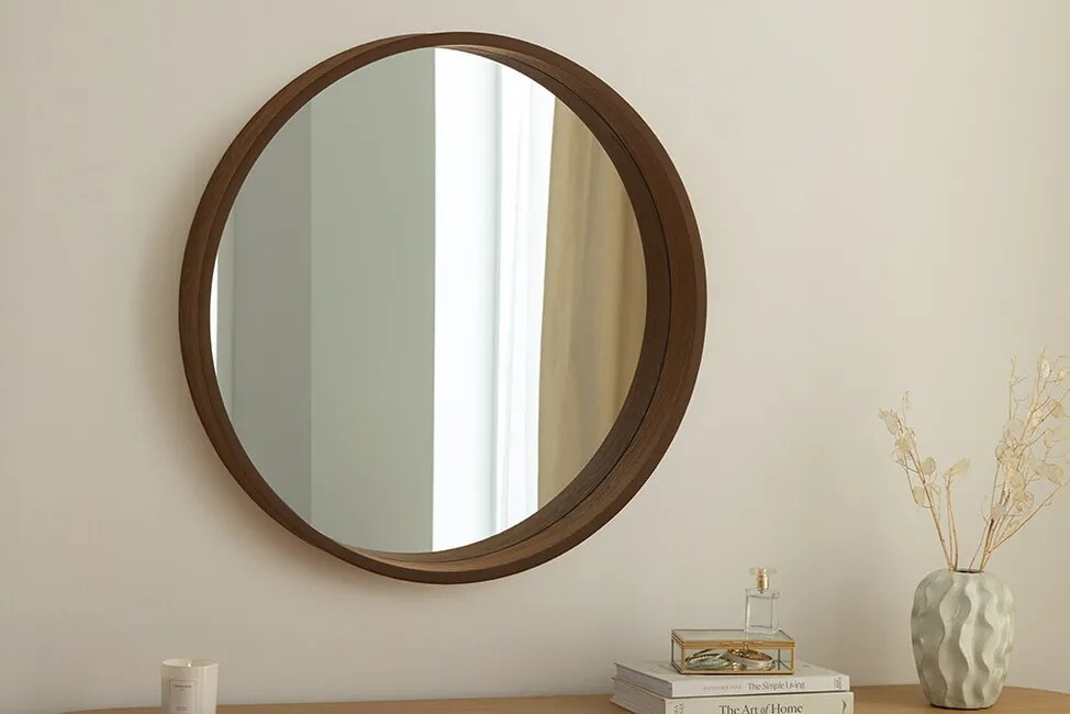 Kruhové zrkadlo Nido – Orechový dekor (Ø 70 cm)