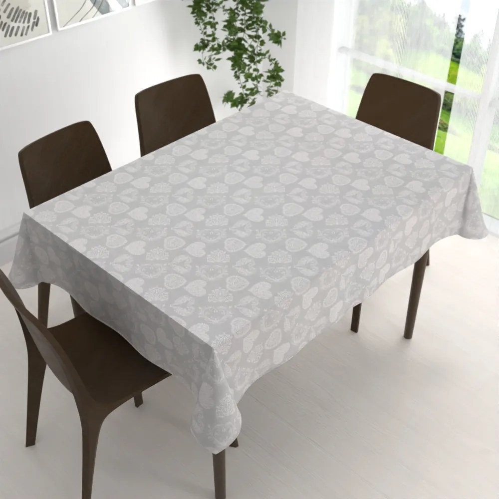 Biante Dekoračný obdĺžnikový obrus PML-071 Srdce s ornamentami na sivom 60x100 cm