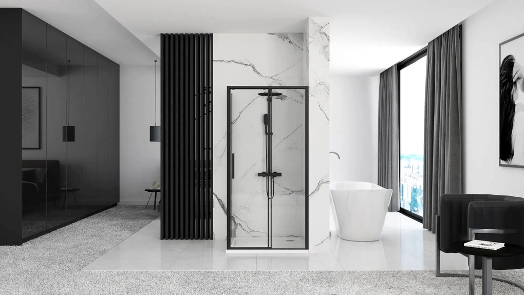 Rea Rapid Slide - sprchovací kút s posuvnými dverami 120(dvere) x 90(stena), číre sklo, čierny profil, KPL-09860