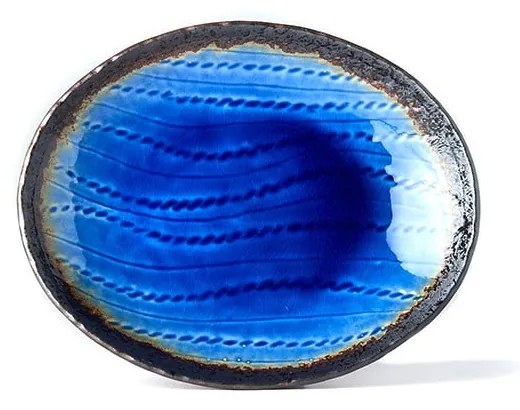 Modrý keramický oválny tanier MIJ Cobalt, 24 x 20 cm