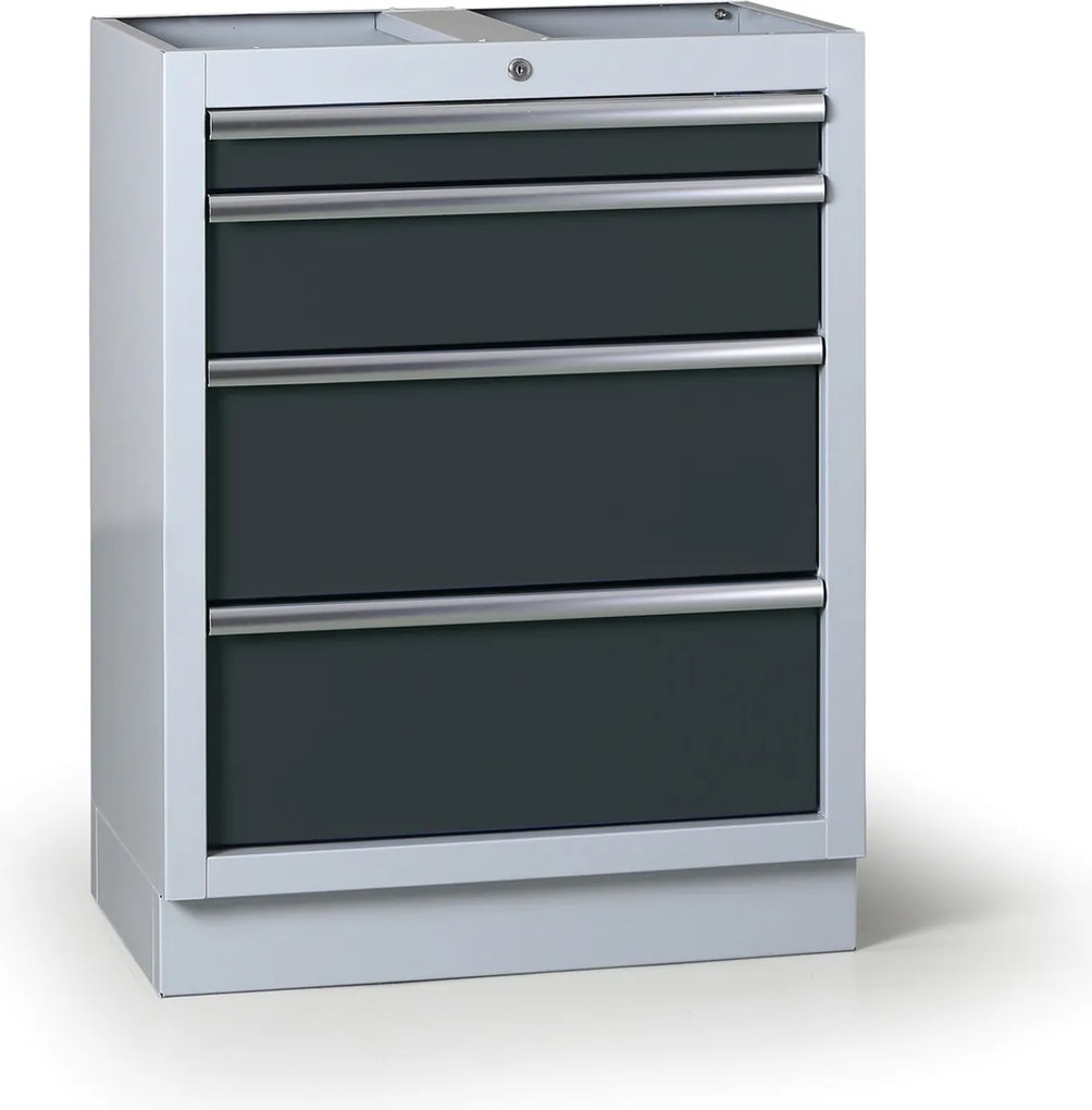 Zásuvkový dielenský box k pracovnej doske G2, 4 zásuvky, 680 x 455 x 910 mm, grafit