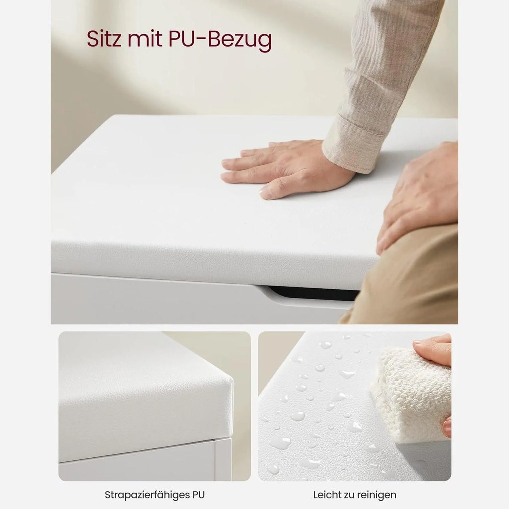 Lavica na topánky s poduškou a 3 priehradkami, biela