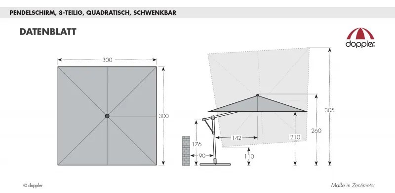 Doppler EXPERT 3 x 3 m – záhradný výkyvný slnečník s bočnou tyčou : Barvy slunečníků - T847