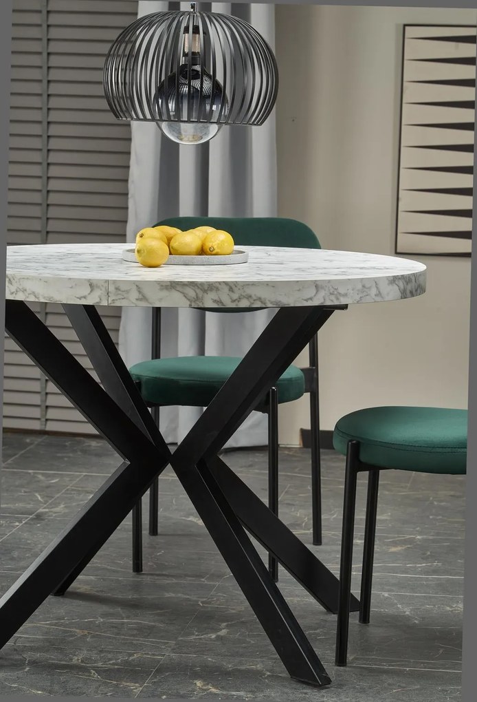 Skladací jedálenský stôl PERONI 100/250 cm biela mramorová/čierna