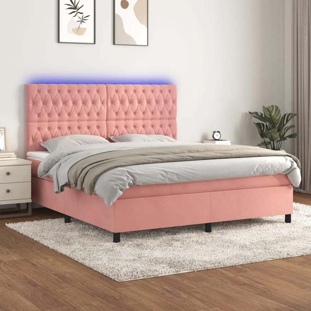 Posteľný rám boxsping s matracom a LED ružový 160x200 cm zamat 3136316