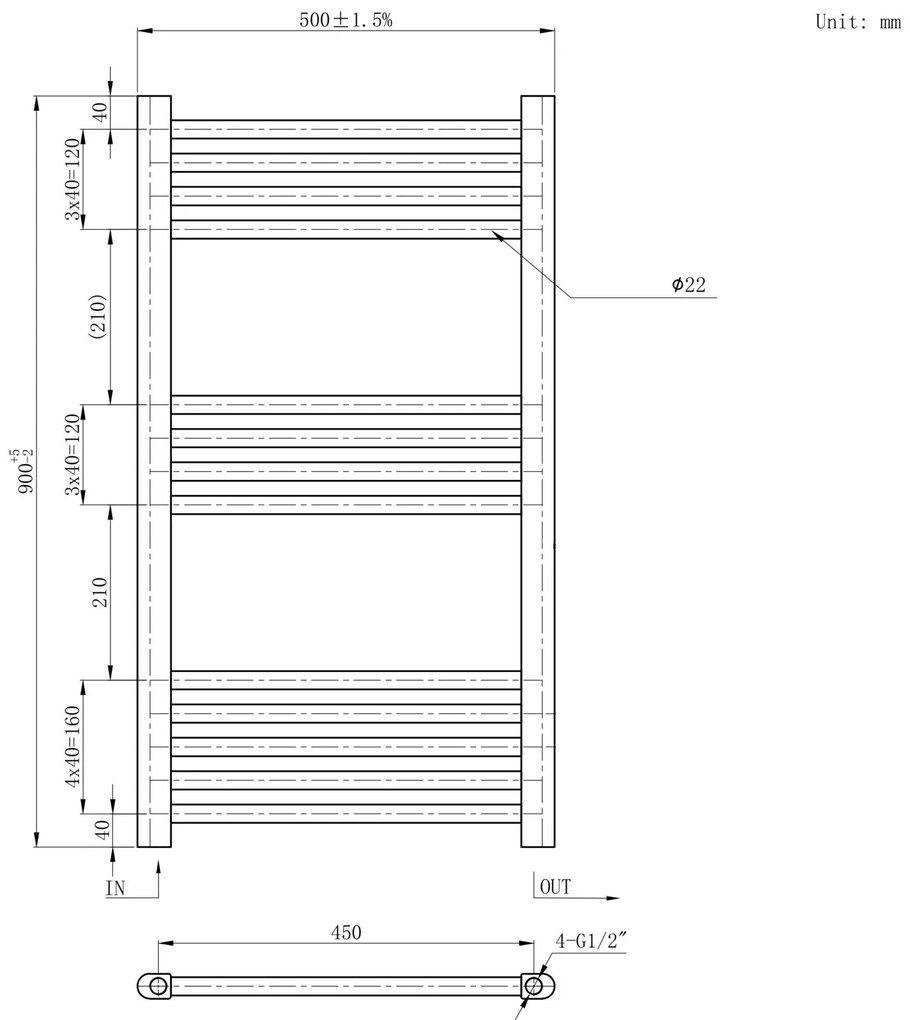 Gamma Erga Basic, vykurovacie teleso 900x500 mm, 353 W, čierna matná, ERG-LAV-BASIC-9050-BK