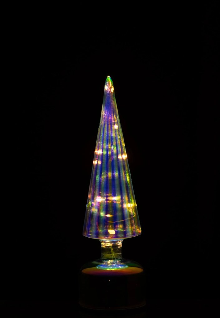 Rebrovaný sklenený stromček LED svetlom M – 9*9*31 cm