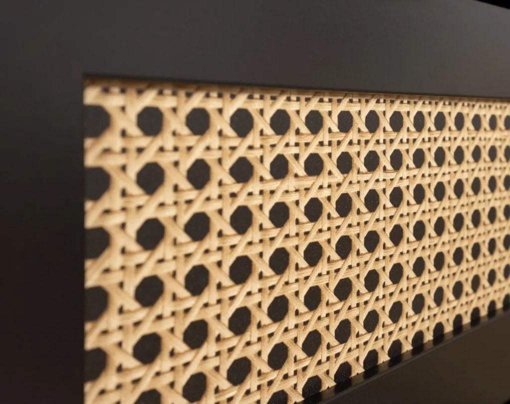 Vysoká vitrína Vienna, čierna/výplet