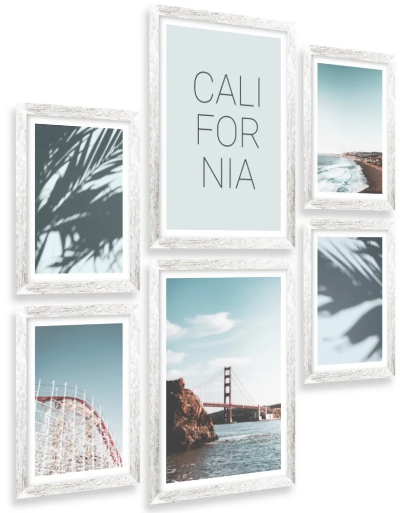 Gario Sada plagátov Pláže v Californii - 6 dielna Farba rámu: Zlatá, Rozmery: 85 x 92 cm