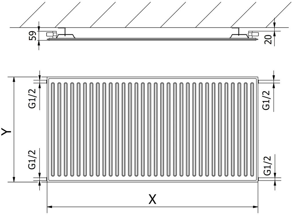 Mexen CH10 Hygienický panelový radiátor 600 x 800 mm, bočné pripojenie, 500 W, biela, W410H-060-080-00
