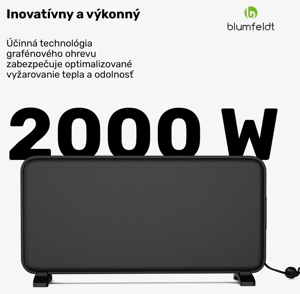 Blumfeldt SwiftWave infračervený ohrievač, 2000 W, do 20 m², dotykové ovládanie aplikáciou, grafén