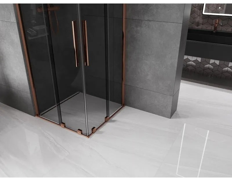Mexen Velar Duo, sprchový kút s posuvnými dverami 100 x 100 cm, 8mm šedé sklo, ružové zlato, 871-100-100-42-60