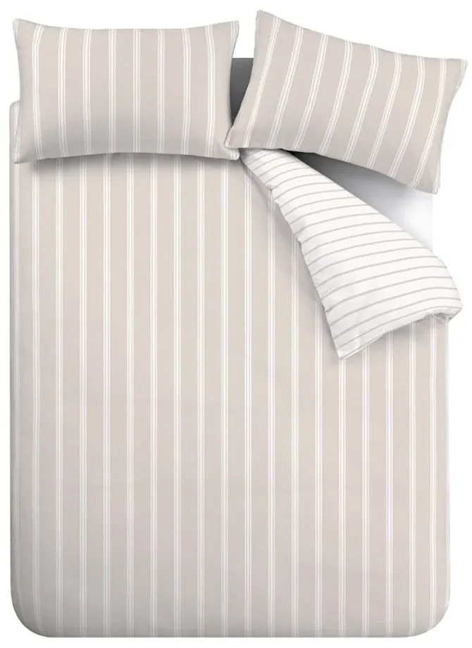 Béžové bavlnené predĺžené obliečky na dvojlôžko 230x220 cm Ashford Stripe – Bianca