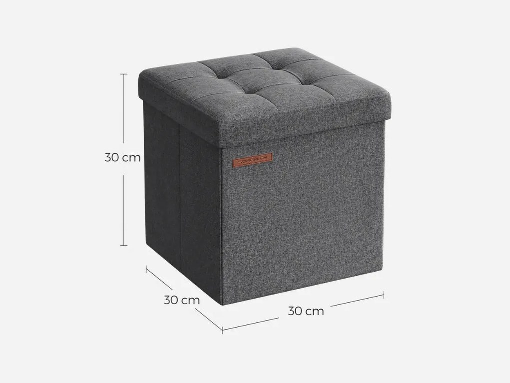 Skladací taburet s úložným priestorom COZY CUBE 30x30 cm, tmavosivý