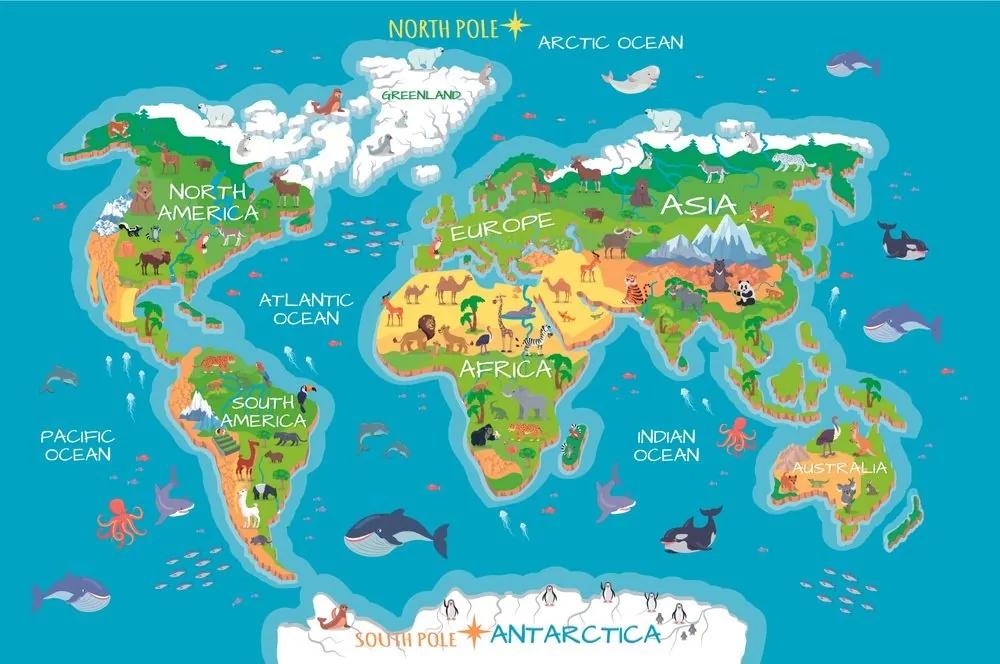 Samolepiaca tapeta zemepisná mapa sveta pre deti - 300x200