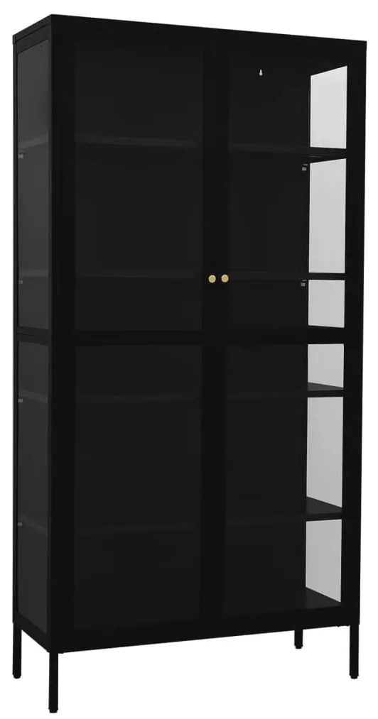 vidaXL Vitrína čierna 90x40x180 cm oceľ a tvrdené sklo