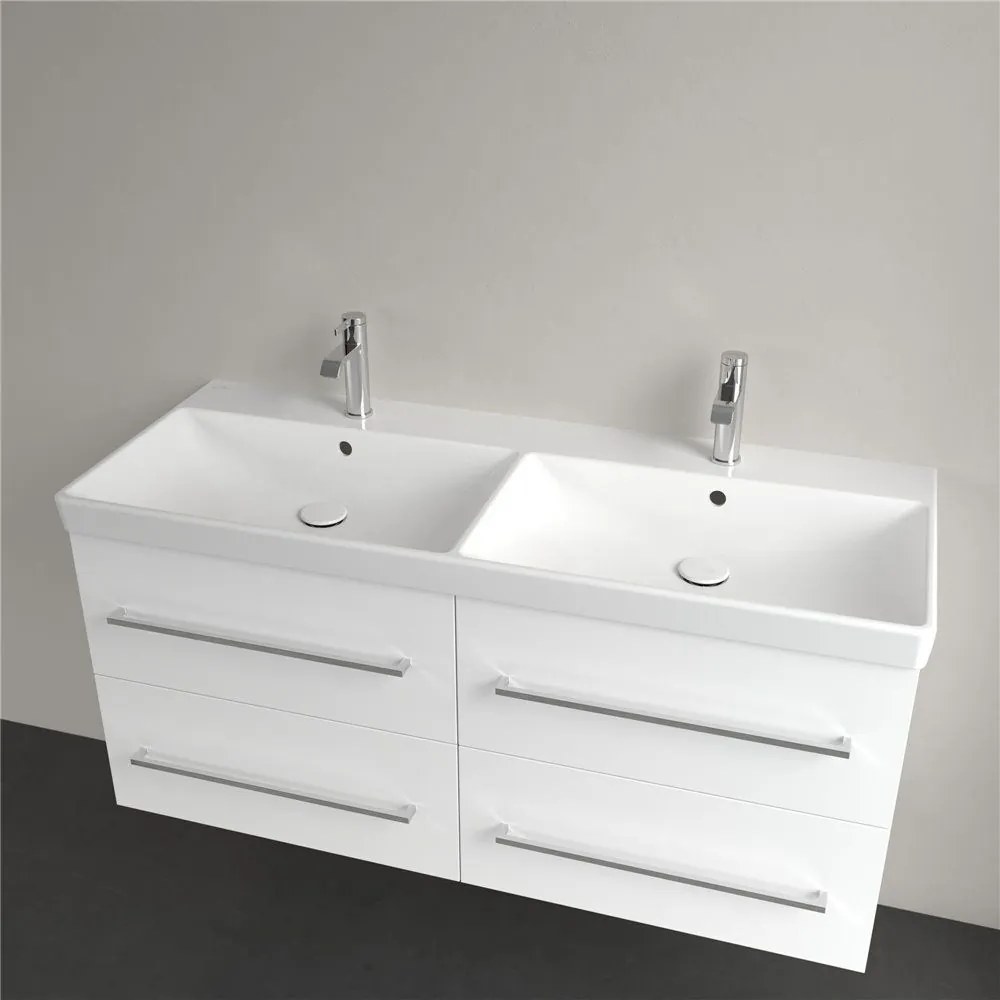 VILLEROY &amp; BOCH Avento dvojumývadlo na skrinku s dvomi otvormi, dva prepady, 1200 x 470 mm, biela alpská, 4A23CK01