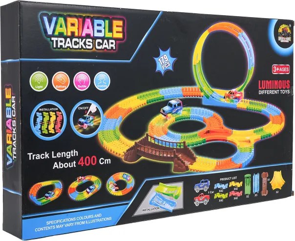 Autodráha VARIABLE 179-dielna svietiaca s autíčkom