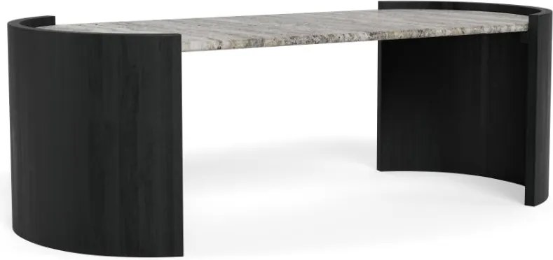 Konferenční stolek Zafra 125 cm z masivu černý mat/šedý mramor lesk