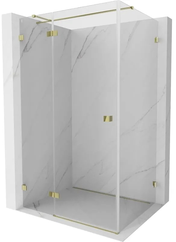 Mexen Lunar T, sklápací sprchový kút ľavý 130 x 80 cm, 8mm číre sklo, zlatý profil, 834T-130-080-50-00-L