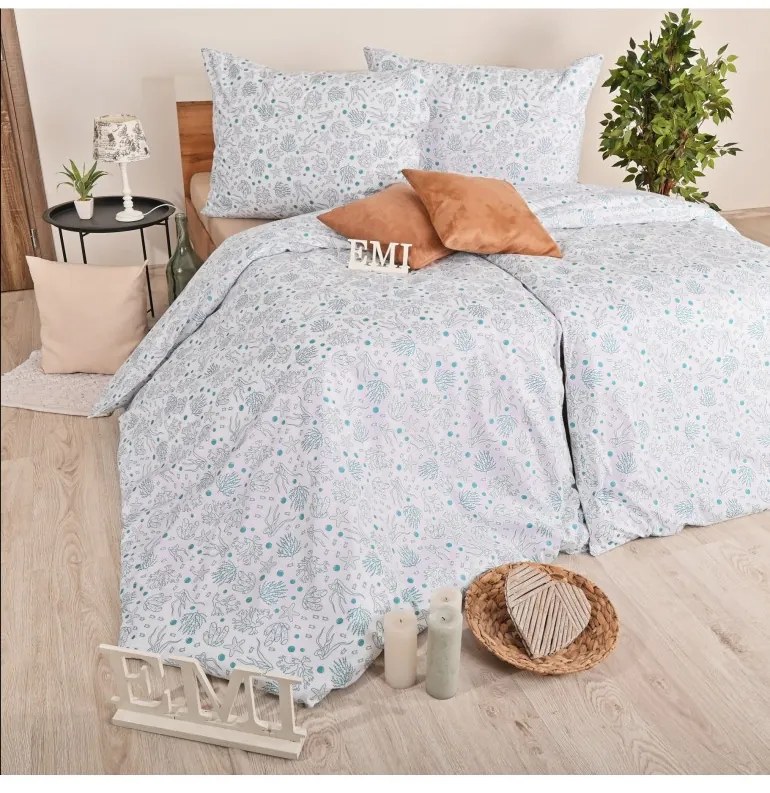 Obliečky bavlnené Sea tyrkysové EMI, Štandardný set jednolôžko obsahuje 1x 140x200 + 1x 70x90