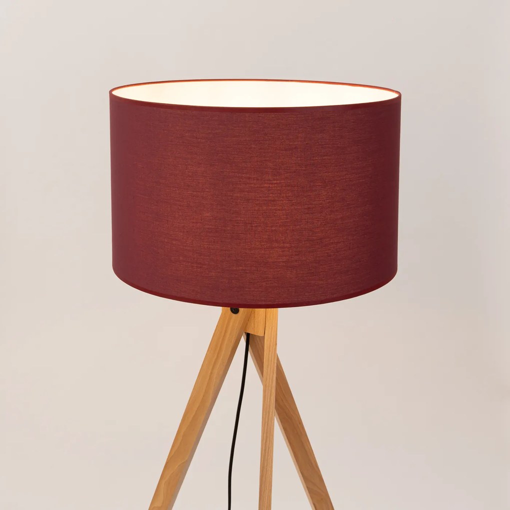 Stojacia lampa Natt, 1x bordové textilné tienidlo, drevo