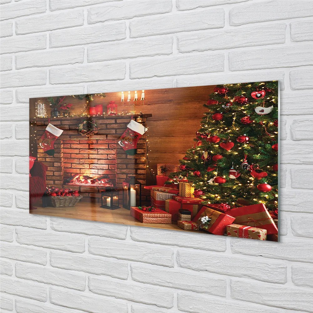 Nástenný panel  Ozdoby na vianočný stromček darčeky ohnisko 100x50 cm