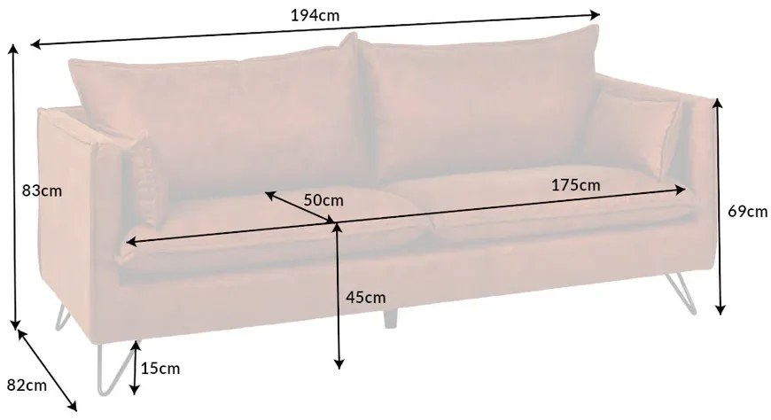 Trojmiestna pohovka ROCCO 194 cm antickohnedá