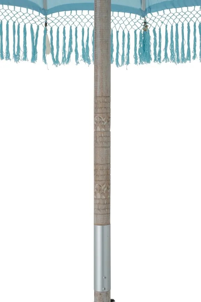 Modrý slnečník so drevenou tyčou a strapcami Bobbi Blue - ∅ 200*260 cm