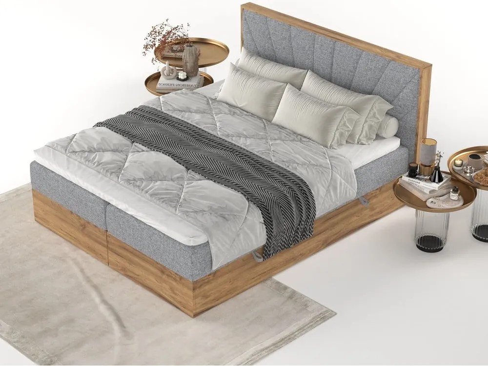 Boxspring posteľ s úložným priestorom v sivo-prírodnej farbe 200x200 cm Asahi – Maison de Rêve