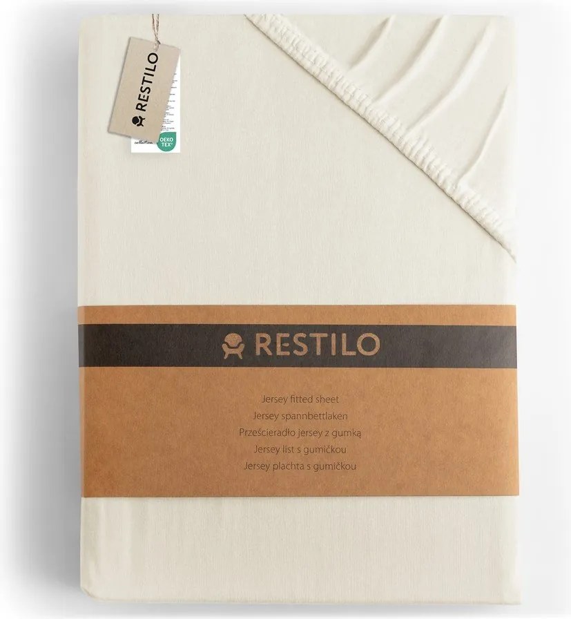 Biela/krémová napínacia plachta jersey 180x200 cm Amber – Restilo