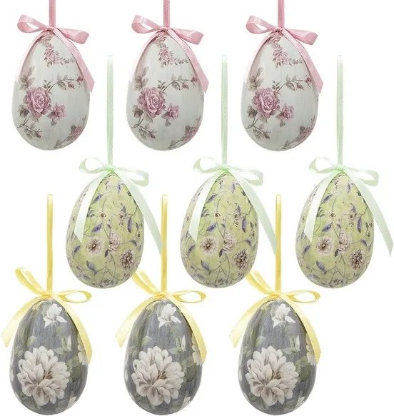 9ks dekorácia závesné vajíčko s kvetmi Spring Egg - Ø 5*7cm
