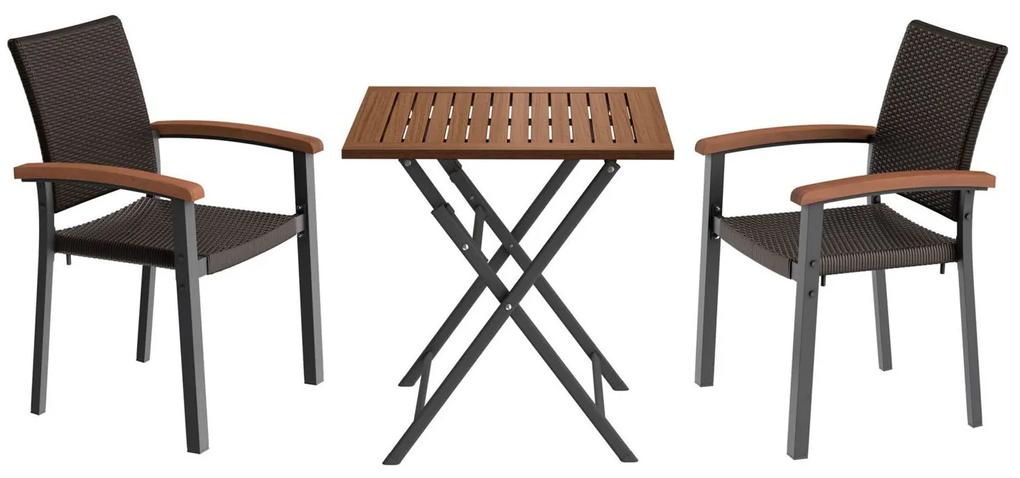 FLORABEST® Súprava záhradného nábytku, hnedá, 3-dielna - 1 skladací stôl + 2 stoličky (800000159)