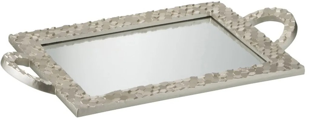Strieborný obdĺžnikový podnos so zrkadlom Hexagon - 48 * 26 * 4 cm