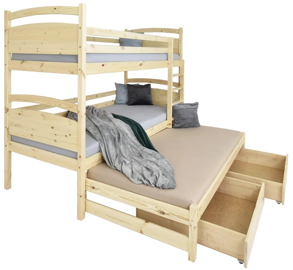 FA Poschodová posteľ s prístelkou Petra 2 200x90 Farba: Prírodná, Variant bariéra: Bez bariéry