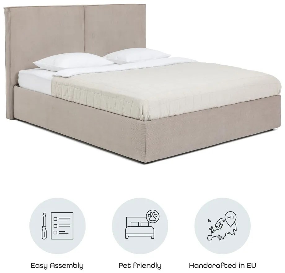 Čalúnená dvojlôžková posteľ taupe s úložným priestorom s roštom 160x200 cm Thessa Bold – Bonami Selection